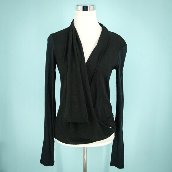 Theory Size P XS Black Dabria Wrap Drape Long Sleeve Wool Blend Cardigan Sweater - Picture 1 of 6